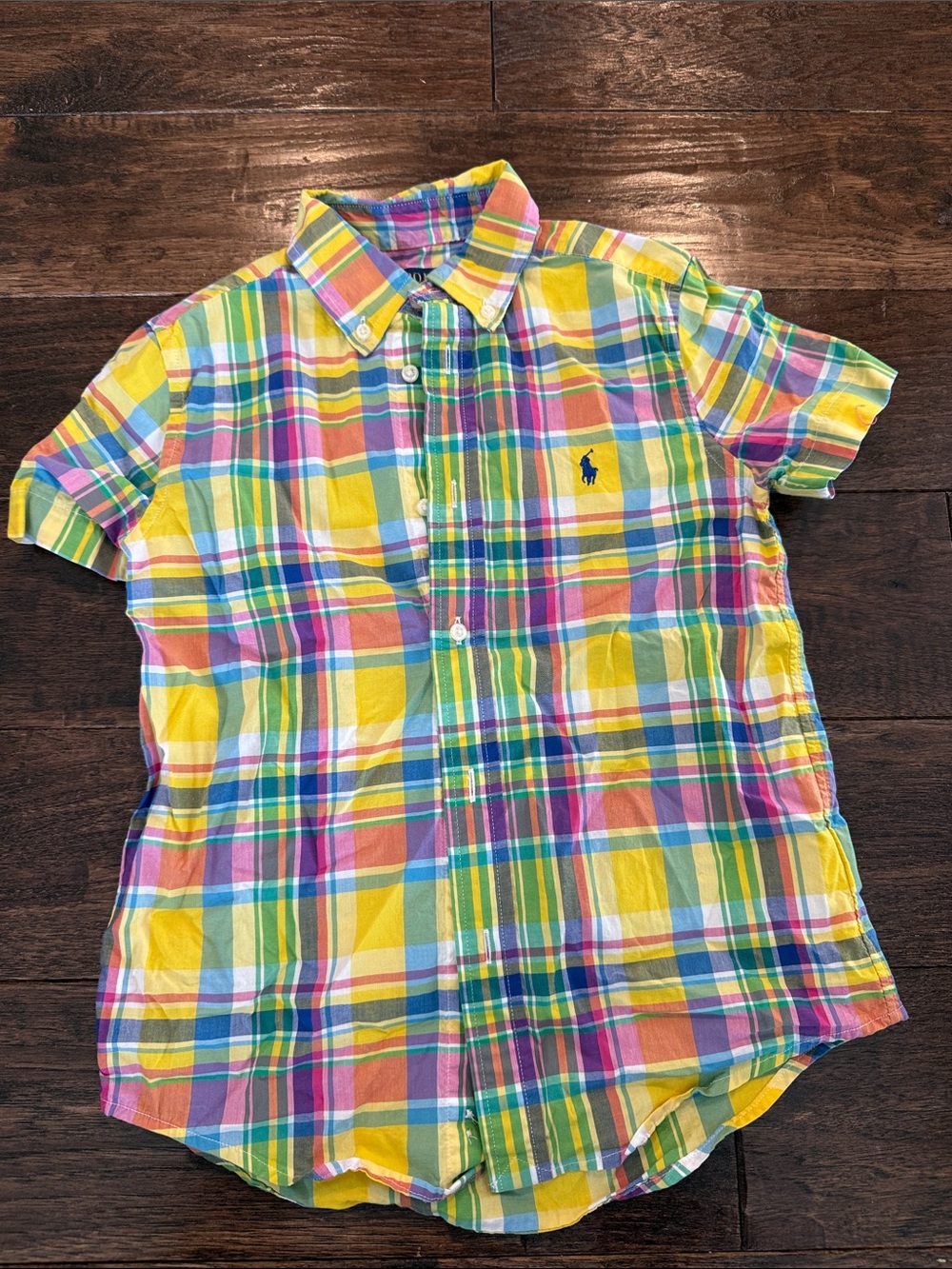 Ralph Lauren Yellow Multi-Color Plaid Short-Sleeve Button-Down Shirt